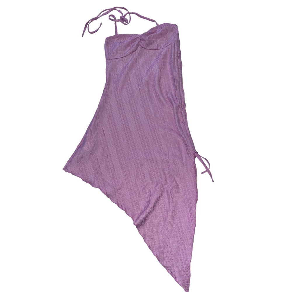 SHEIN Purple Textured Halter Neck Asymmetrical Midi‎ Dress Size S